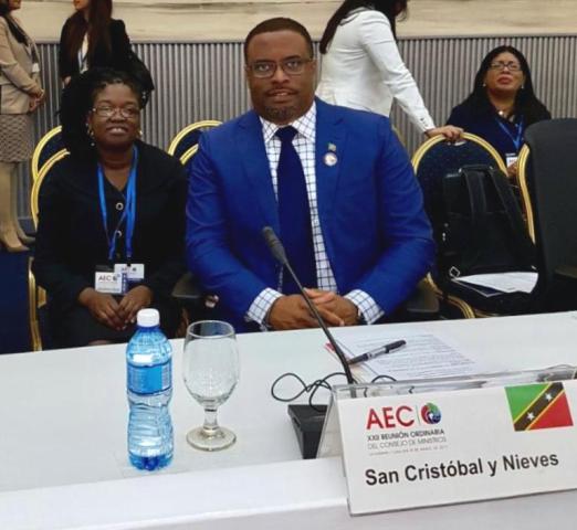 Minister of Foreign Affairs in St. Kitts and Nevis Hon. Mark Brantley at the XXII Association of Caribbean States Ministerial Council in Havana. He is accompanied by Mrs. Verna Mills, chargé d’affaires at the St. Kitts and Nevis Embassy in Cuba